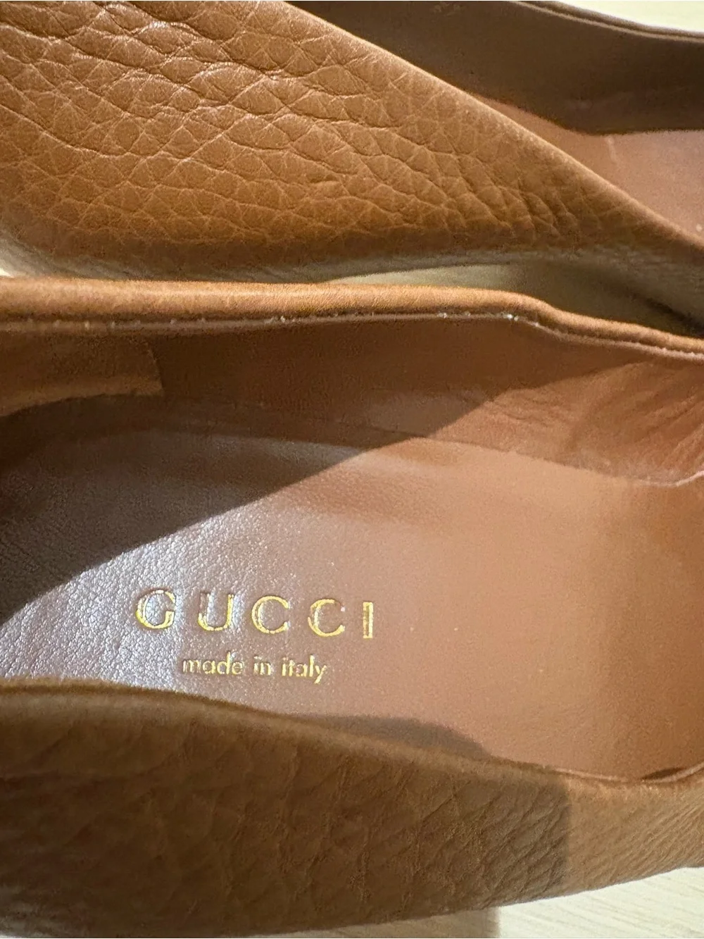 Gucci Tan Leather Heels with Gold Buckle Detail